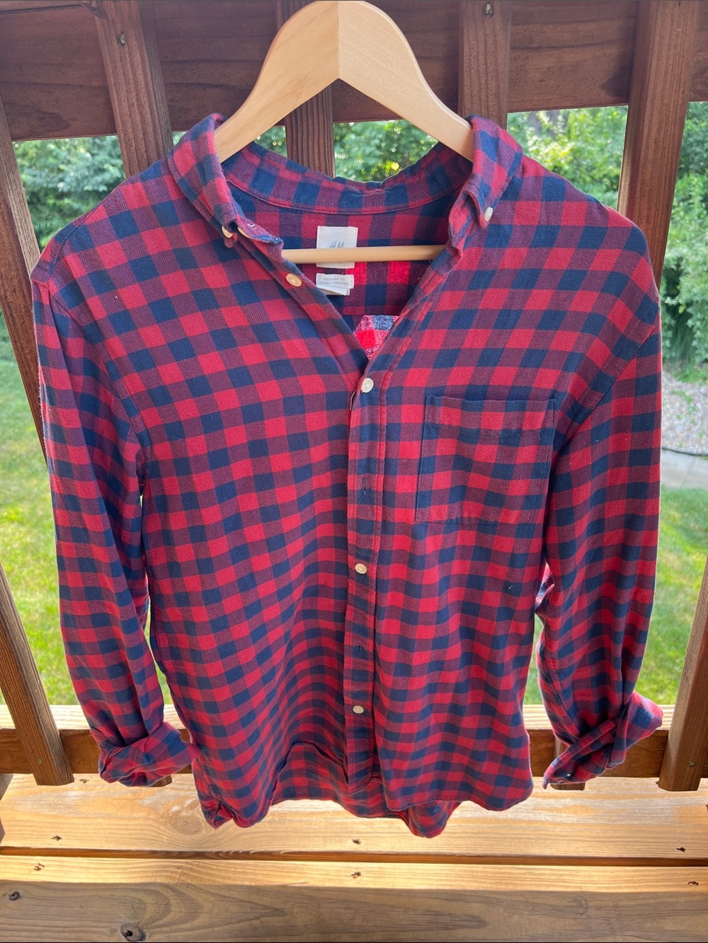 H&M Red and Navy Plaid Button-Down Shirt